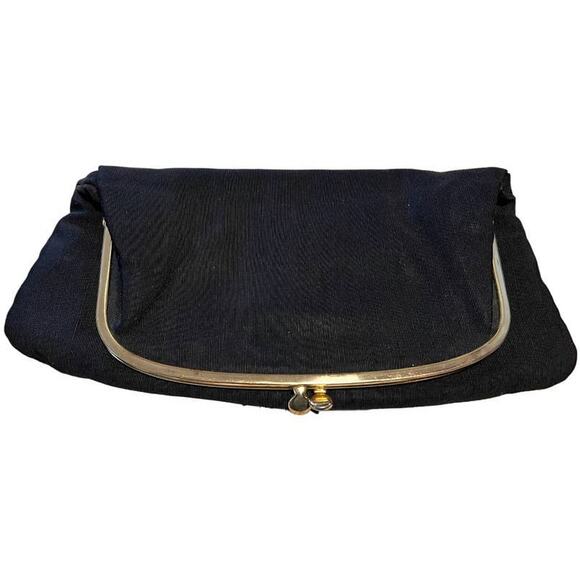 Vtg 50s 60s Ingber Foldover Clutch Purse Black Gold Retro Party Cocktail Glamour - Picture 1 of 10